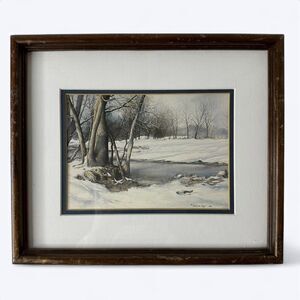 Burton Dye 1983 Winter Solitude Small Watercolor Art Print Framed Landscape TN
